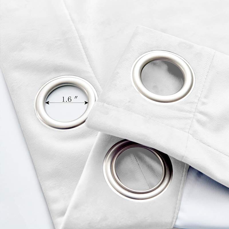 Close-up of grommet detail featuring 1.6-inch inner diameter in velvet curtain.