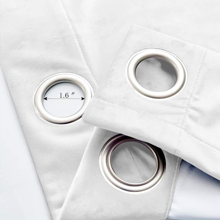 Close-up of grommet detail featuring 1.6-inch inner diameter in velvet curtain.