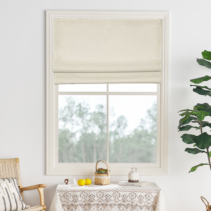 Haven Blackout Yarn-Dyed Faux Linen Roman shade| Flat Fold