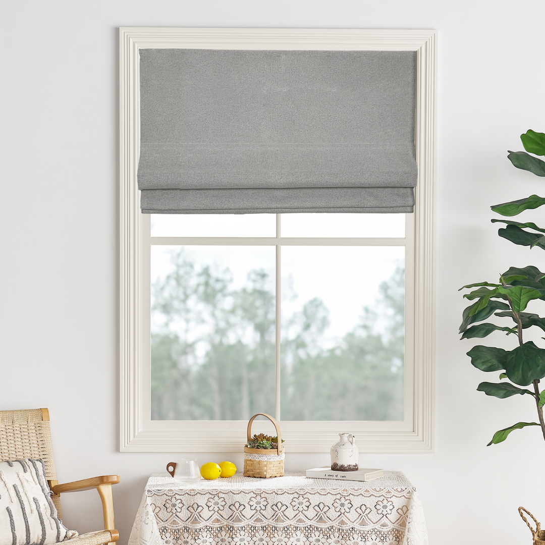 Aura Blackout Double-sided Faux Linen Roman Shade| Flat Fold
