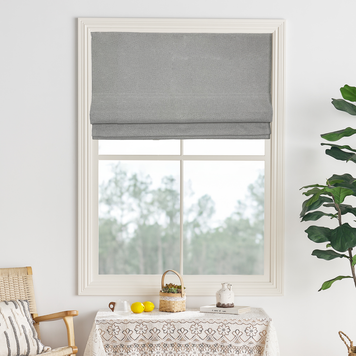 Aura Blackout Double-sided Faux Linen Roman Shade| Flat Fold
