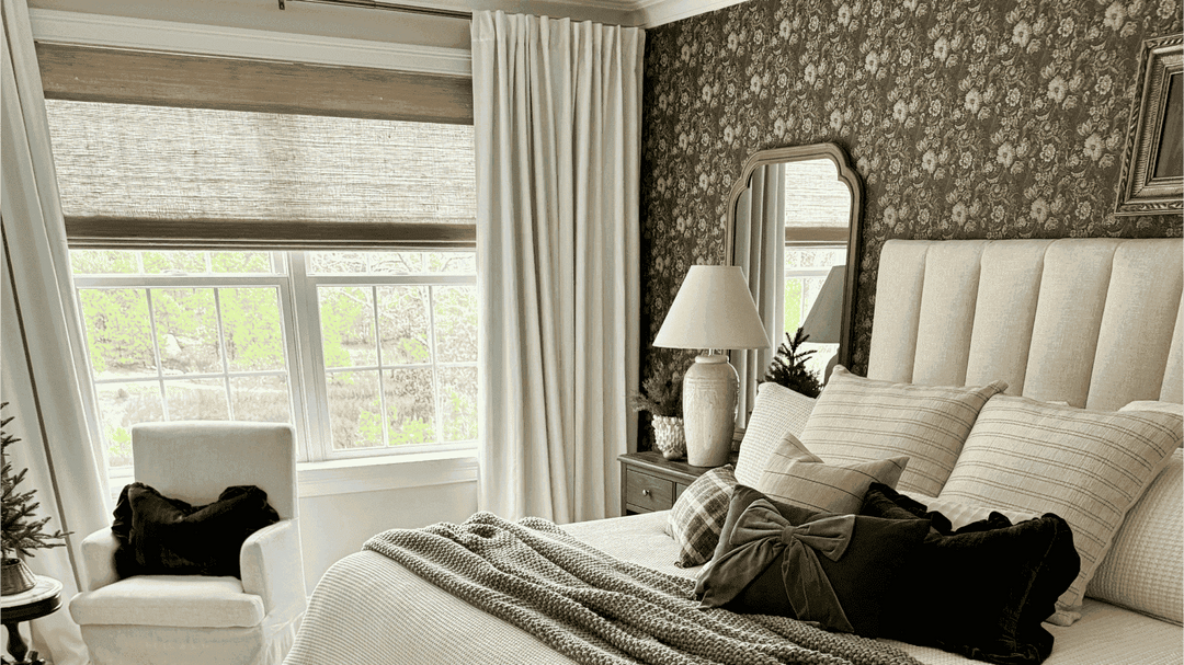 Cozy bedroom with bamboo shades providing soft natural light and a stylish, serene atmosphere