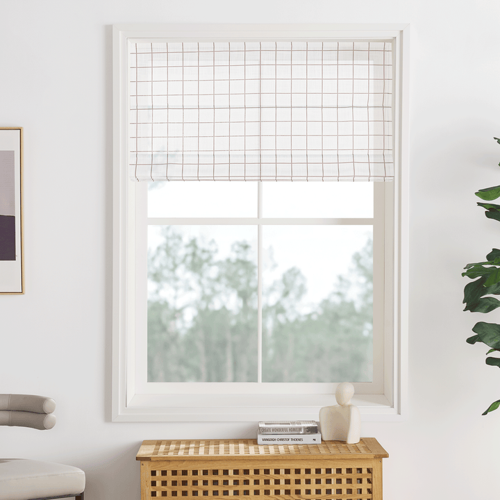 Freda Plaid Stripes Linen Roman Blinds & Shades | Plain Fold