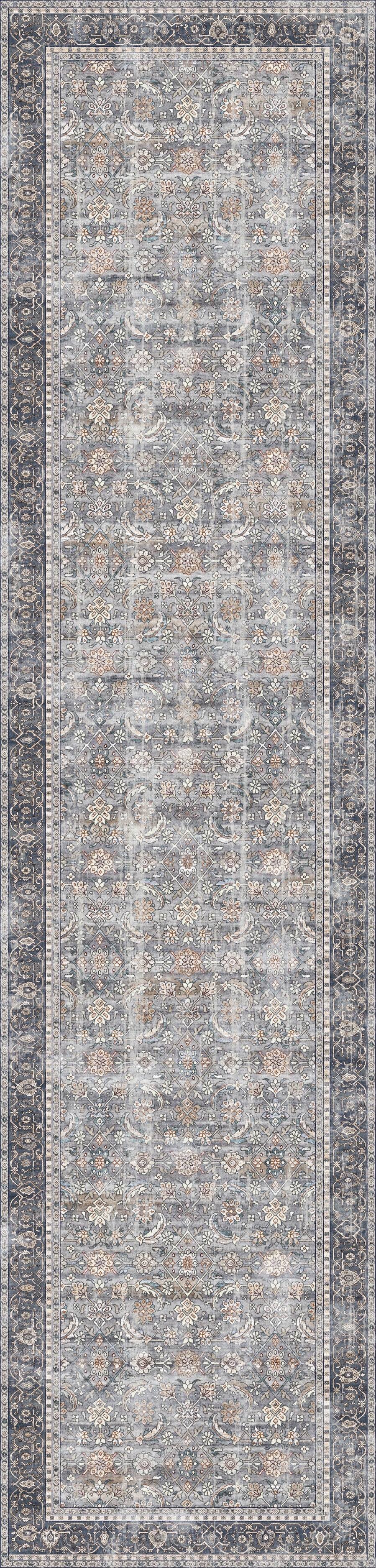 Berg Blue Grey Printed Runner Rug