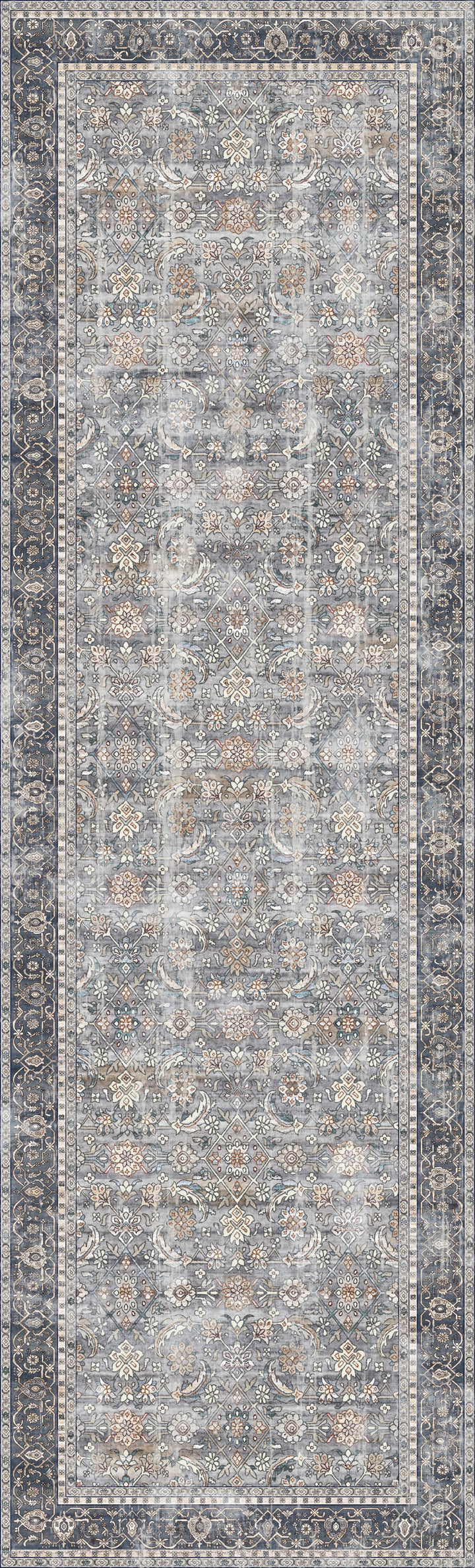 Berg Blue Grey Printed Runner Rug