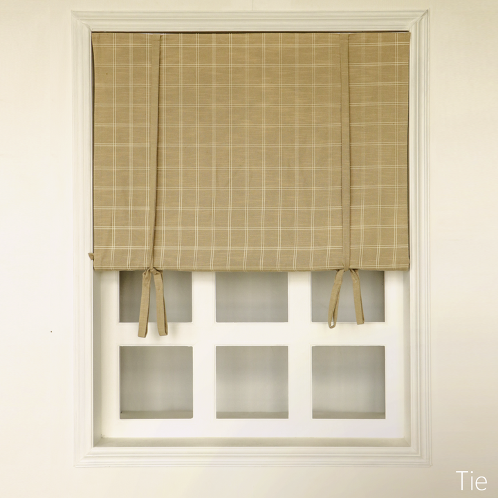 Freda Plaid Stripes Linen Roman Blinds & Shades Cord Lift | Tie