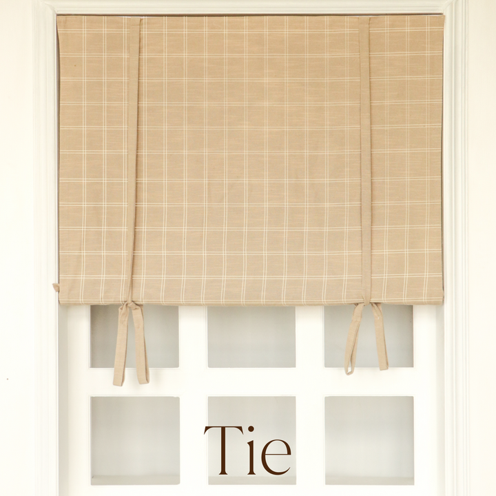 Freda Plaid Stripes Linen Roman Blinds & Shades Cord Lift | Tie