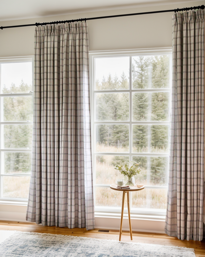 Freda Plaid Stripes Linen Curtains & Drapes French Pleated